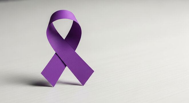 Isolated purple ribbon for Epilepsy Awareness Month against light background. Observing Epilepsy Awareness Month is crucial, featuring ribbon as symbol of support and solidarity.