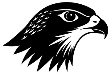 Falcon head black icon, hawk head silhouette art
