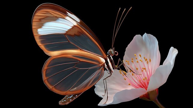 Glasswing Butterfly on a Pink Blossom flower stock Photo