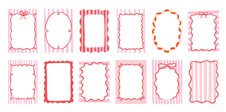 Vintage cute whimsical vector frames set. Decorative elegant retro coquette bow wedding invitation