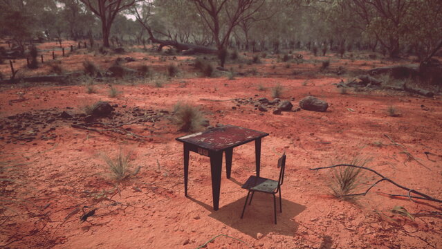 old ruster metal table in desert