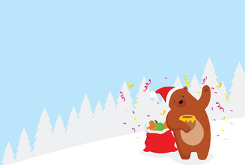 christmas background with reindeer and santa claus bag