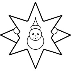 Delightful Christmas Star with a Charming Snowman Illustration in Black and White