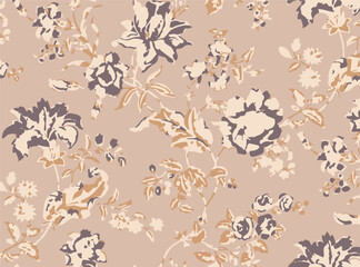 Big flower,Seamless watercolor floral pattern, flowers elements, green leaves branches on dark black background; for wrappers, wallpapers, postcards, greeting 