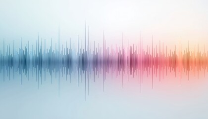 Abstract sound wave pattern with varying vertical lines on dynamic color gradient background, transitioning from cool blue to warm red. Audio equalizer data visually represents music, voice