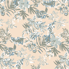 Big flower,Seamless watercolor floral pattern, flowers elements, green leaves branches on dark black background; for wrappers, wallpapers, postcards, greeting 