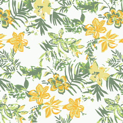 Big flower,Seamless watercolor floral pattern, flowers elements, green leaves branches on dark black background; for wrappers, wallpapers, postcards, greeting 