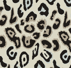 Leopard print. Vector seamless pattern. Animal skin background with black and brown spots on beige backdrop. Abstract exotic safari texture. Jaguar, leo, puma cheetah fur pattern. Repeat design