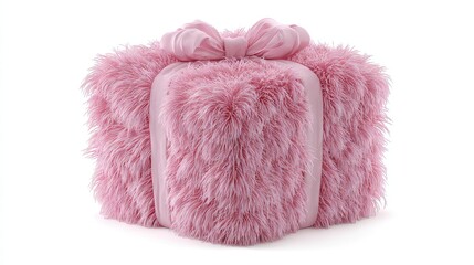 Elegant pink gift box wrapped in fluffy fur with a delicate bow, perfect for Valentine's Day, birthdays, or special occasions, offering a unique and luxurious surprise for your loved ones