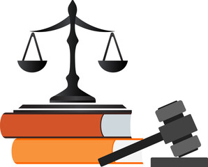 Law and justice concept. Gavel, judge books and scales.