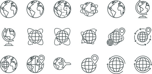 Set of globe icons simple line art vector illustration perfect for geography travel or international business designs