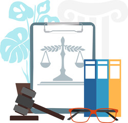 Law and justice concept. Gavel, judge books and documents.
