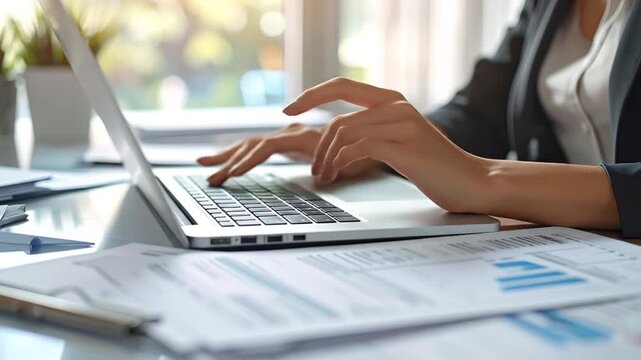 Woman Typing on Laptop.