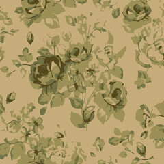 Big flower,Seamless watercolor floral pattern, flowers elements, green leaves branches on dark black background; for wrappers, wallpapers, postcards, greeting 