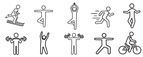 Obraz premium Stick figures exercising and practicing sports activities concept