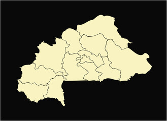 High Contrast Vector Map of Burkina Faso by Region