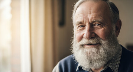 Capturing essence of No Shave November, cheerful senior man proudly displays his beard. No Shave November portrait showcases the commitment to raising awareness for men's health,