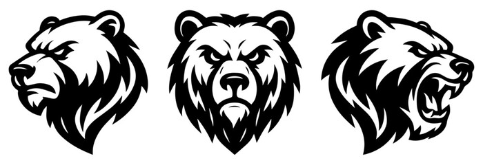 Fierce Bear Head Vector Set &ndash; Stylized Black & White Grizzly Designs for Logos, Mascot, Tattoos, Esports, Outdoor Brands & Biker Gear &ndash; Instant Download Artwork