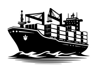 Obraz premium Dynamic vector rendering of a cargo container ship at sea conveying global trade and shipping solutions, modern maritime transport, scalable design element