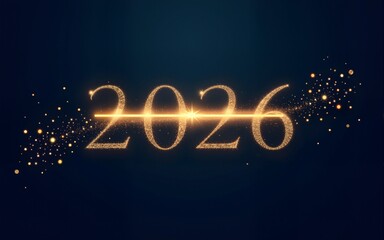 2026 Happy New Year Background. Loading bar with flowing golden dots particles on dark blue background . Vector Illustration for New Year 2026greeting card, banner, poster, flyer festive design.