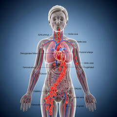 Human Anatomy Showing Blood Circulation and Organ Systems