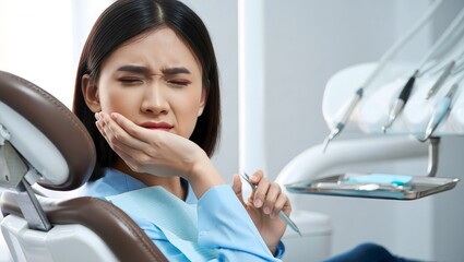Worried Woman During Dental Exam at Clinic