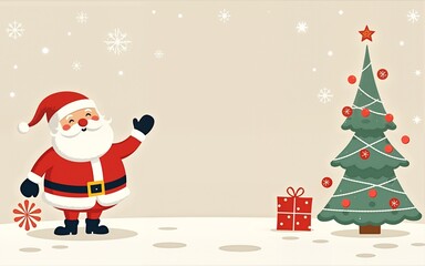 Minimal art deco with christmas tree, Santa claus,ho ho ho  outline.vector illustration for Christmas party invitation card, postcard, menu ,print, social media template. High quality