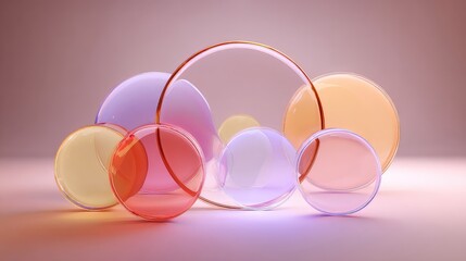 Modern translucent spheres with an elegant golden ring create a stunning abstract design, perfect for backgrounds, presentations, or adding a touch of sophistication and vibrant color