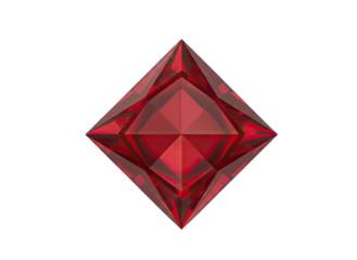 Exquisite Deep Red Gemstone Cut in a Square Octagonal Shape with Facets and Sharp Edges on a Black Background Highly Detailed Macro Photograph