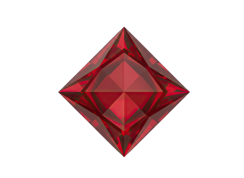 Exquisite Deep Red Gemstone Cut in a Square Octagonal Shape with Facets and Sharp Edges on a Black Background Highly Detailed Macro Photograph