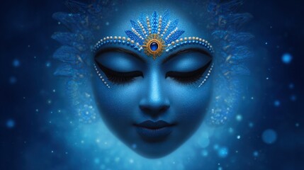 Serene blue face adorned with jewels and glitter