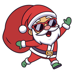 Funny Santa Character Carrying Big Sack – Christmas Illustration