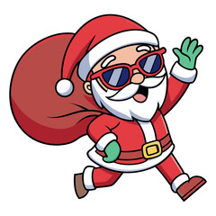 Funny Santa Character Carrying Big Sack – Christmas Illustration