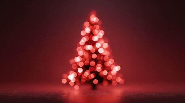 Festive christmas tree made of red bokeh lights