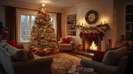 Naklejka premium living room with christmas tree
