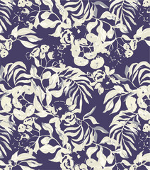 Tropical vintage leaves floral seamless pattern, background. Exotic jungle wallpaper.botanic seamless pattern with exotic flowers and leaves, hand drawn background. floral pattern. Tile with tropical 