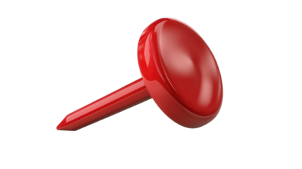 The red push pin stands out on a white background, showcasing its glossy finish and practical use.