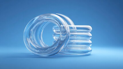 Modern abstract design with transparent geometric shapes on blue conveys innovation and clarity, perfect for tech, science, or forward thinking company branding, eye catching