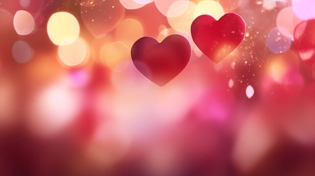 Romantic Red Hearts Floating on Warm Bokeh Lights Background. Perfect for Love, Valentine's Day, Anniversaries, and Festive Celebrations. - Powered by Adobe