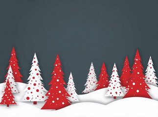 christmas paper cut snowy landscape background red and white 3d layers