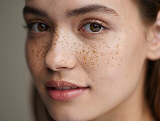 Close-up of a Young Woman's Face with Freckles