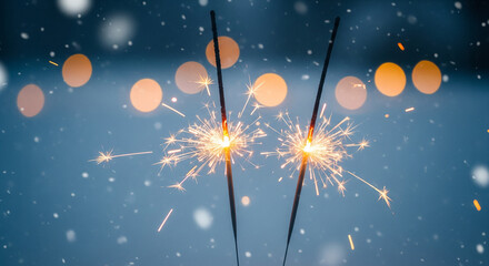 Sparklers in snowy scene