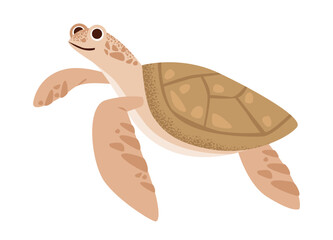 Cute cartoon sea turtle on white background. Adorable sea turtle, swimming gracefully, perfect for marine and kids themed designs.