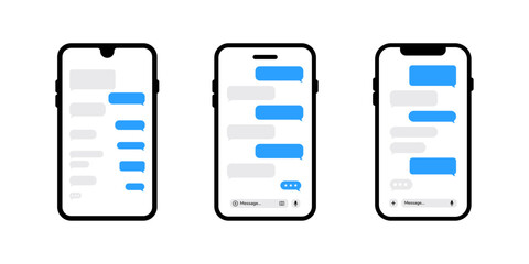 Chatting on a smartphone. Send or receive sms on the app. Online chatting. Speech bubble message on phone. Speech bubbles for chat.