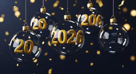Transparent christmas ornaments with year 2026