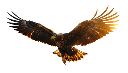 Fototapeta premium Majestic Golden Eagle Flying On Transparent Background With Open Wings Sharp Talons And Detailed Feathers In Dramatic Lighting For Wildlife Imagery