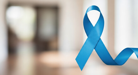 Symbolic blue ribbon for World Diabetes Day, promoting health awareness. Blue ribbon represents fight against diabetes, raising understanding for global World Diabetes Day campaign.