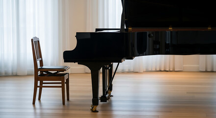 An Empty Piano Bench Awaits Musical Inspiration in a serene room ambience