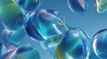 Mesmerizing translucent blue spheres floating serenely, perfect for calming backgrounds, tech visuals, and modern design projects, conveying peace and serenity