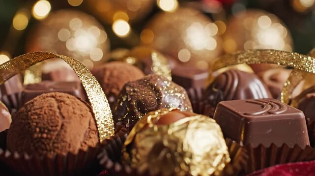 Decadent Chocolate Delights: A Close-Up of Artfully Arranged Festive Confections